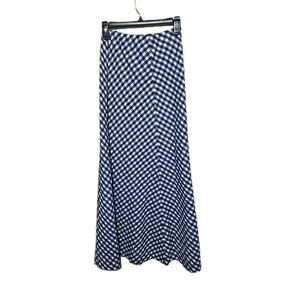 Vtg 1970s Lansford Blue White Gingham Preppy Summer Maxi Skirt Womans Size Small